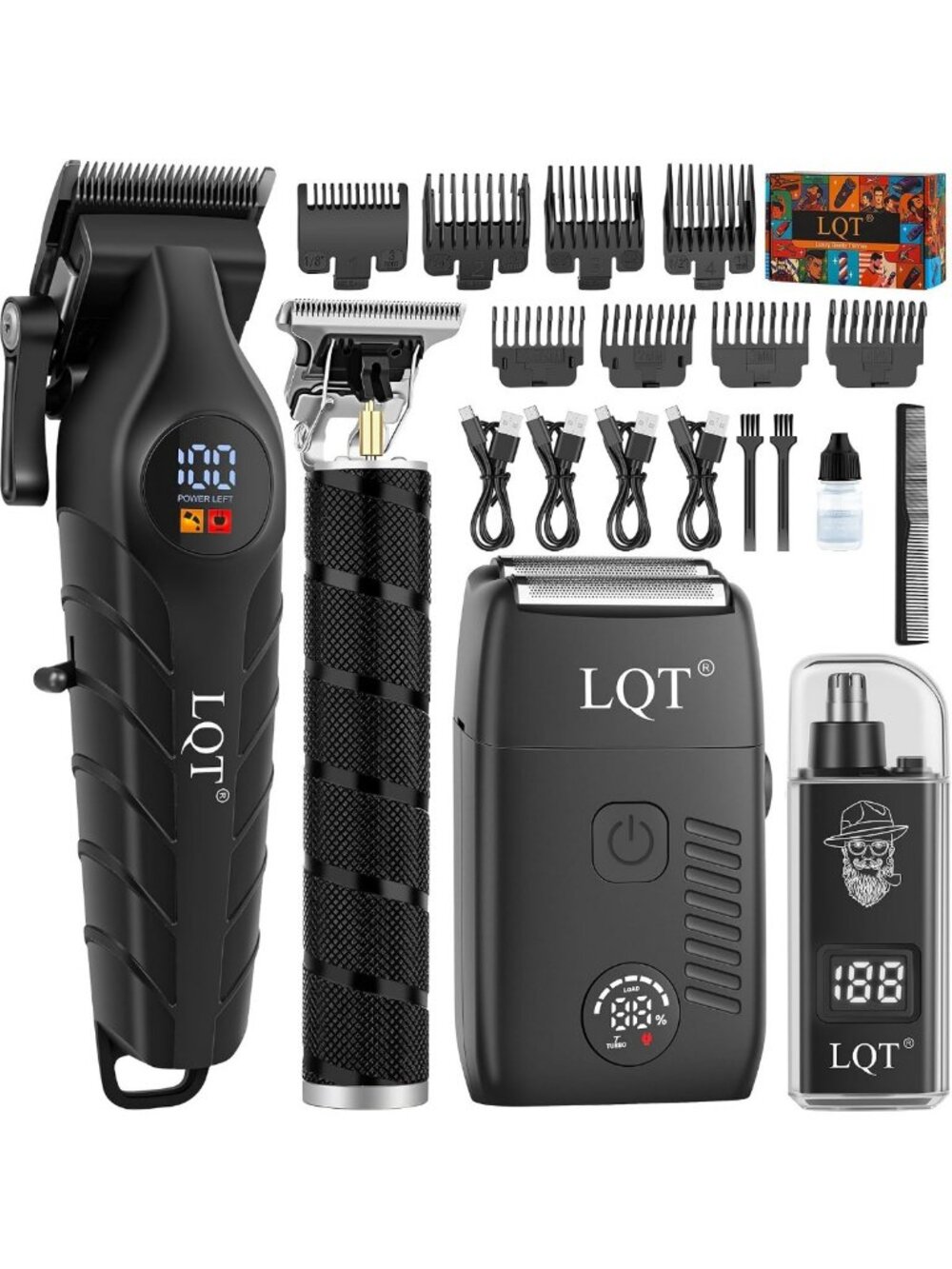 Men's 4-in-1 Cordless Hair Clippers & Trimmer Set, Waterproof Groomer & T-Blade